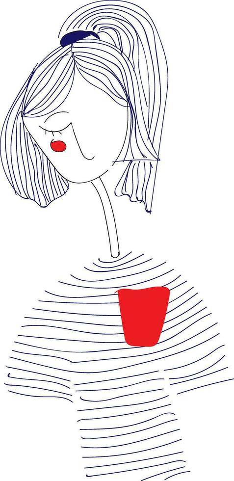 A black and white girl with striped sweater looks beautiful vector or color illustration