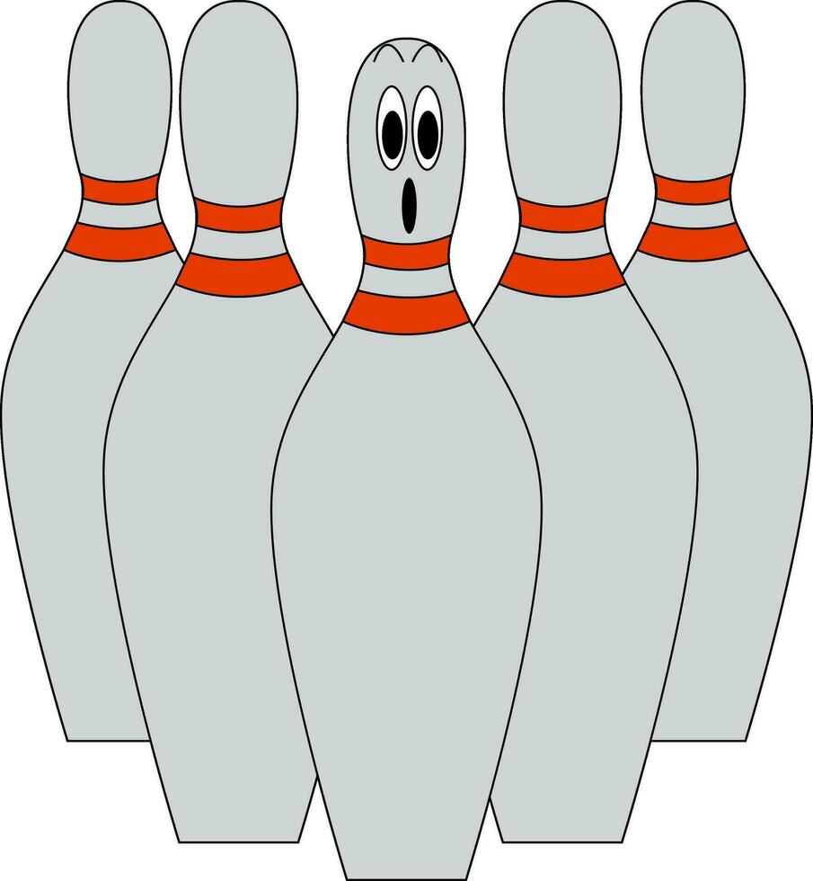 A set of five grey-colored bowling pins vector or color illustration