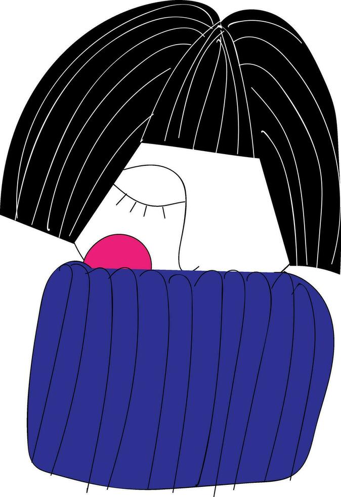 A woman with short black hair wearing a striped sweater vector or color illustration