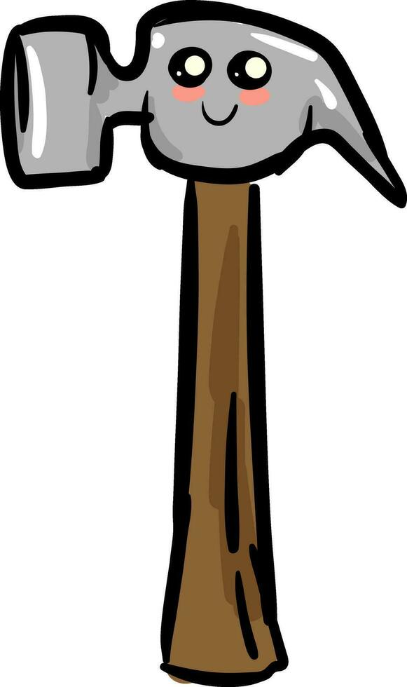 Hammer with face character and drawn design, illustration, vector on white background.