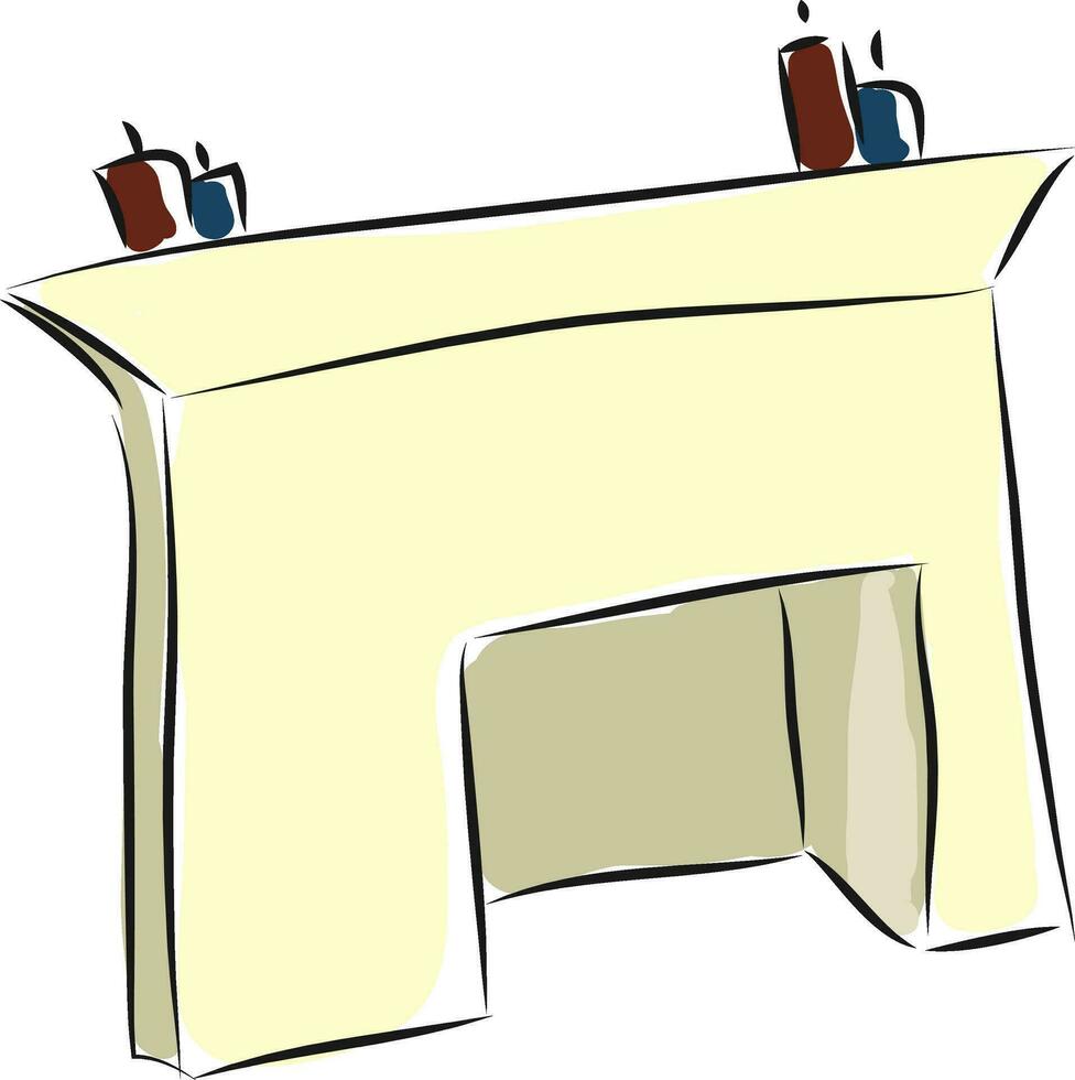 Fireplace hand drawn design, illustration, vector on white background.
