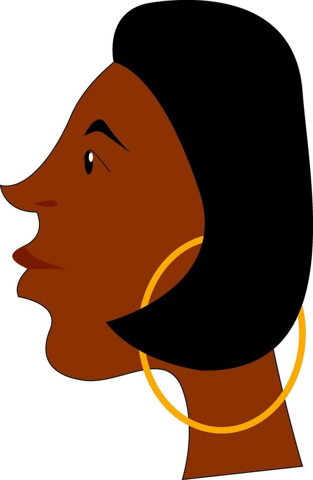The side view of the face of an African girl wearing golden earrings vector color drawing or illustration