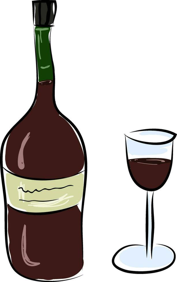 A bottle of red wine and glass is ready to be enjoyed by someone vector color drawing or illustration
