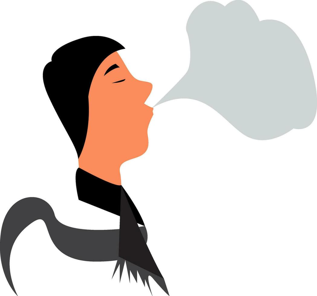 A man with smoke symbolizing he was smoking a cigarette vector color drawing or illustration