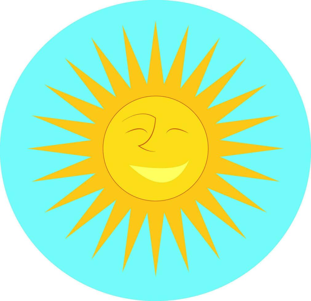 A bright warm shining sun smiling vector color drawing or illustration