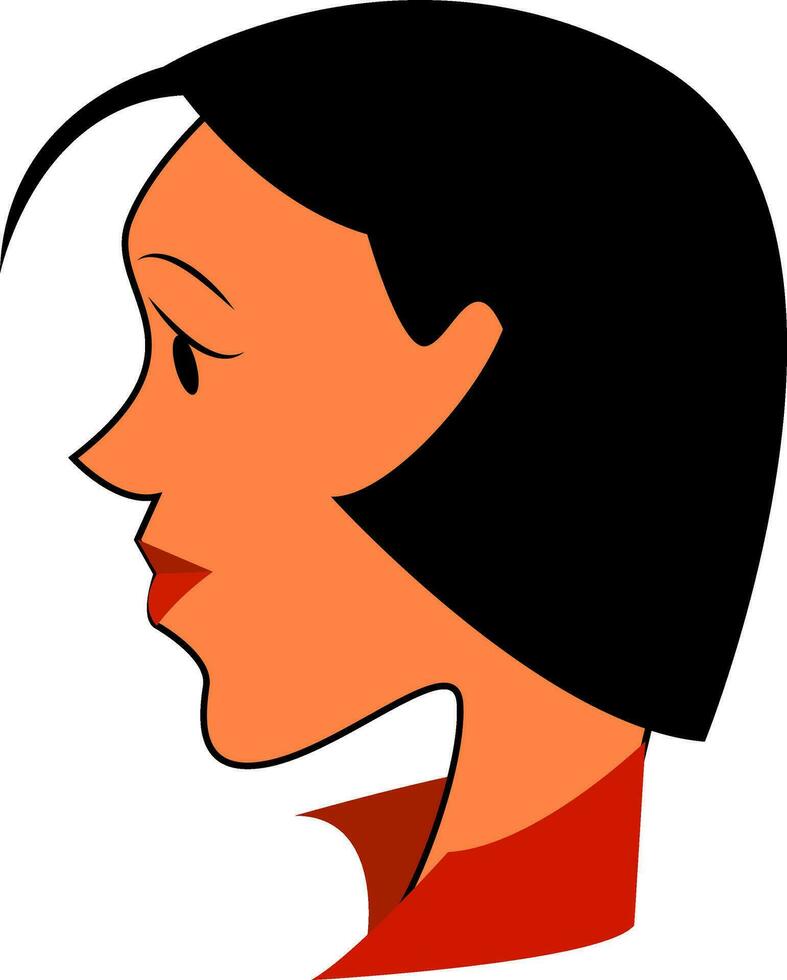 The side face of a woman wearing a high collar neck costume expresses an unpleasant mood vector color drawing or illustration