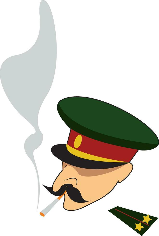 un Ejército oficial de fumar un largo cigarrillo vector color dibujo o ilustración