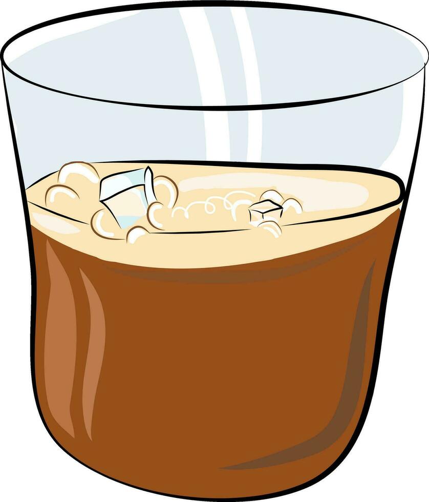 A glass partially filled with whiskey and few ice cubes vector color drawing or illustration