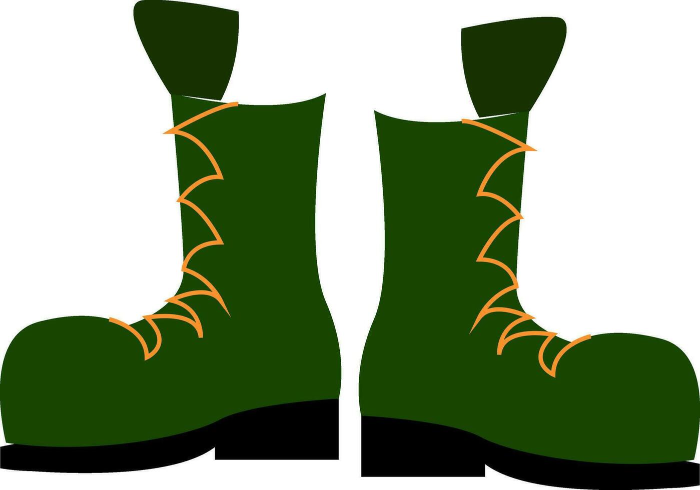 A green high ankle sturdy boot with laces used by soldiers vector color drawing or illustration
