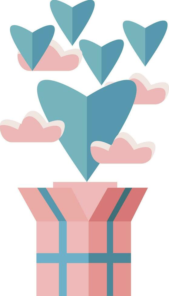 An opened gift box with loads of floating hearts popping out of it symbolizes the valentine vector color drawing or illustration