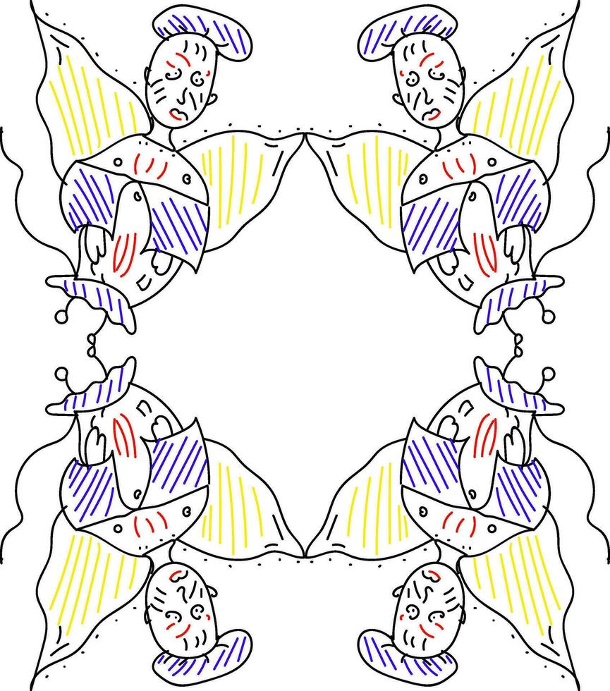 A frame of four colorful angles vector or color illustration