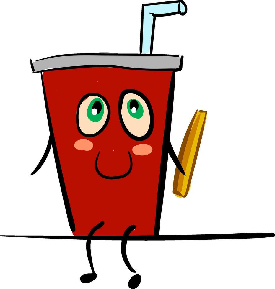 A red disposable cup of cola and a French fry vector or color illustration