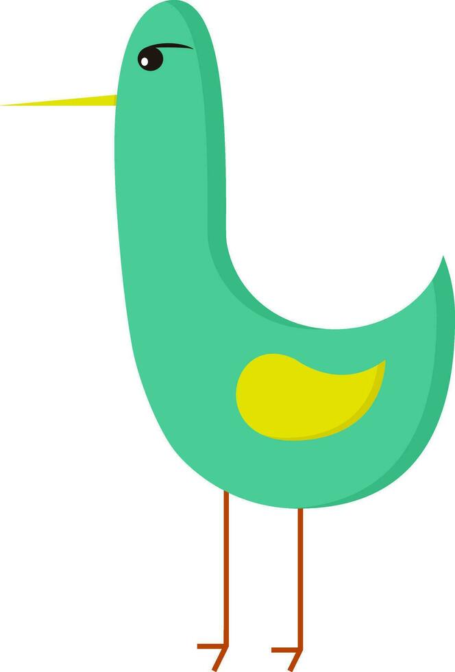 A green bird with yellow wings looks cute vector or color illustration