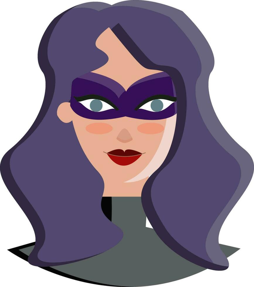 A young girl with purple hair is dressed in a super woman costume vector color drawing or illustration