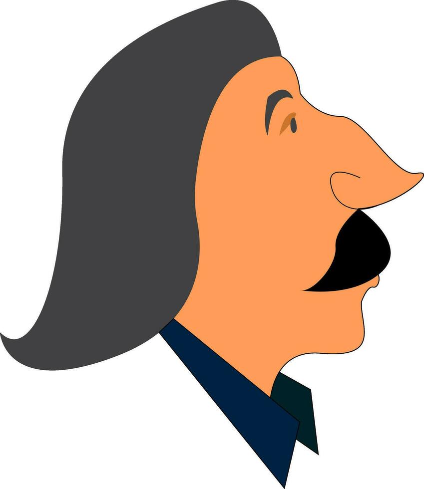 un hombre vistiendo un azul camisa con un grueso Bigote y largo gris pelo vector color dibujo o ilustración