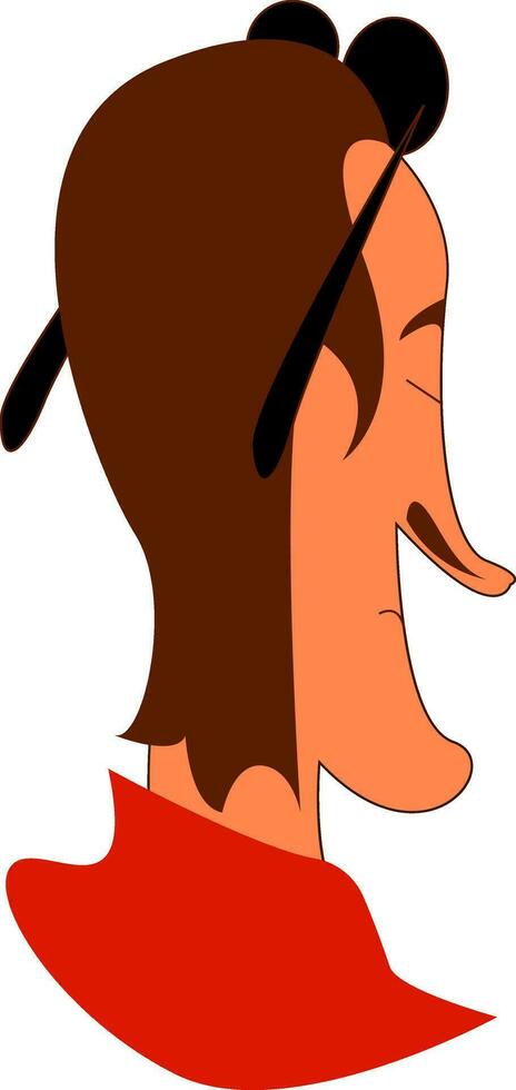 A side profile of a young adult man wearing a red shirt and an eyeglass vector color drawing or illustration