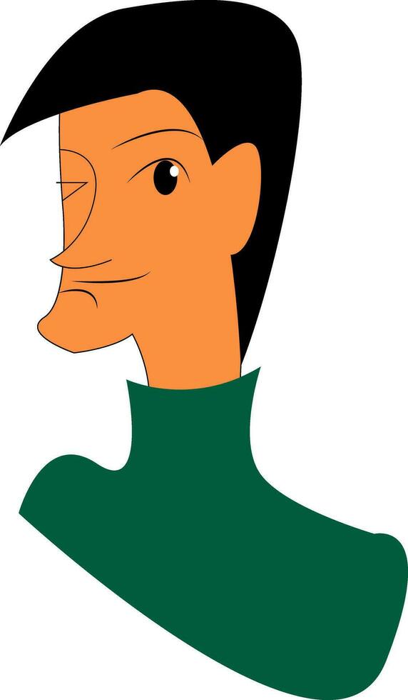 The face of a young man being sad and is in his green sweater vector color drawing or illustration