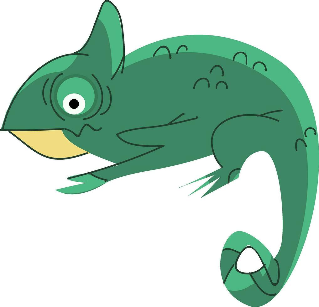 A big green color lizard with the ability to change color called chameleon vector color drawing or illustration