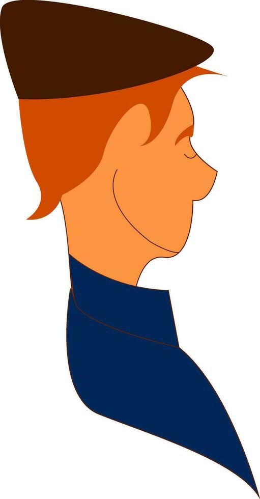 Side face of a man wearing a blue shirt and a black hat vector color drawing or illustration