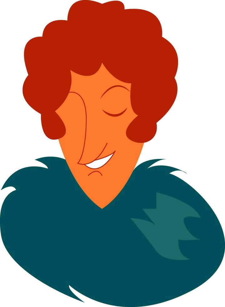 A red-haired lady wearing a fashionable blue dress vector color drawing or illustration