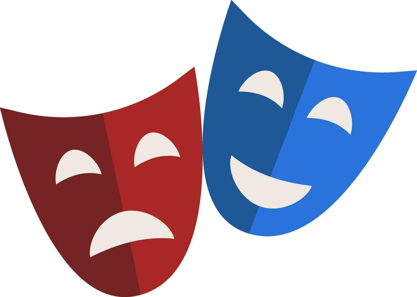 Comedy and tragic mask of red and blue color used in theatres vector color drawing or illustration