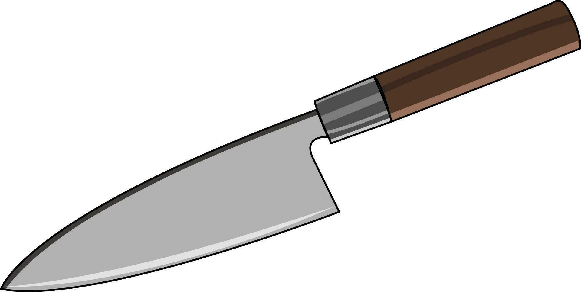 A sharp steel blade knife used in kitchen for chopping or cutting vegetables and fruits vector color drawing or illustration