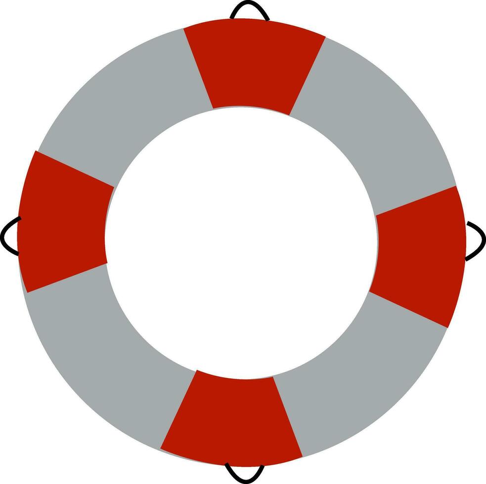 A red and white round support that keeps a person afloat in water vector color drawing or illustration