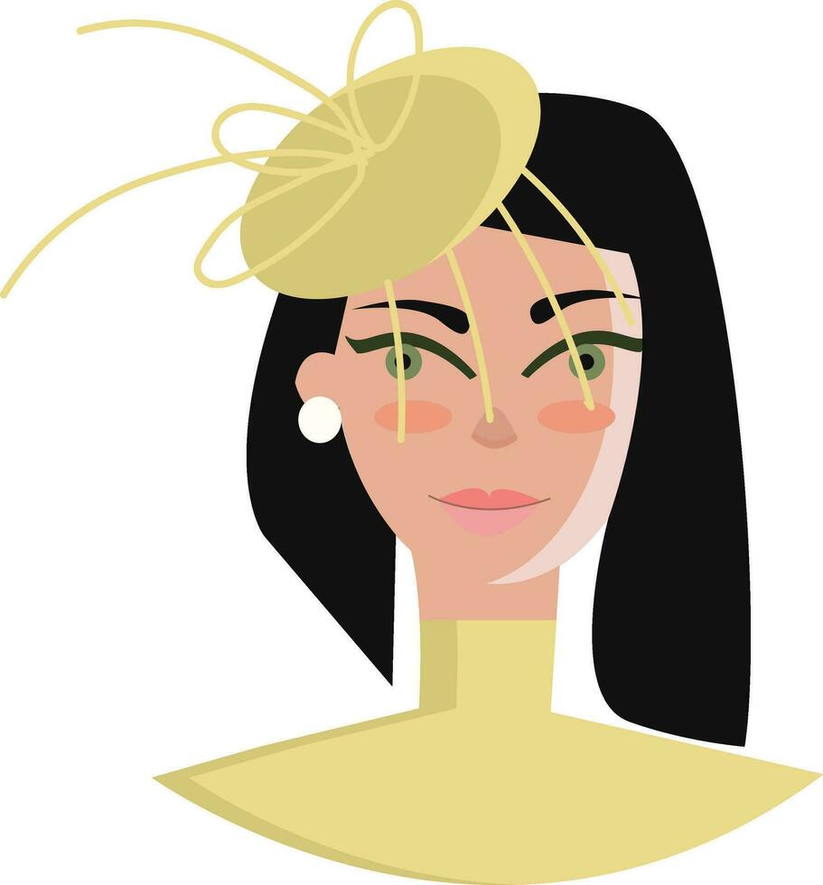 A lady in an elegant yellow dress and matching head gear vector color drawing or illustration