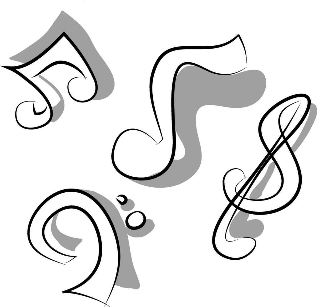 Black and white doodle of the musical notes to play vector color drawing or illustration