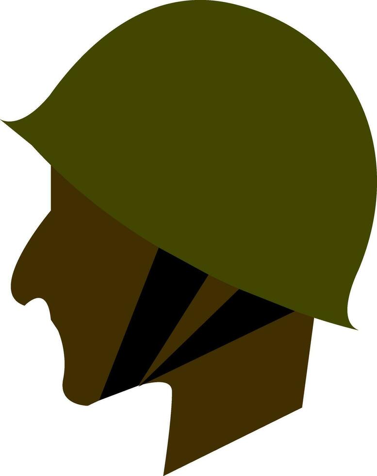 Side view of a soldier's face wearing a military hard hat vector color drawing or illustration