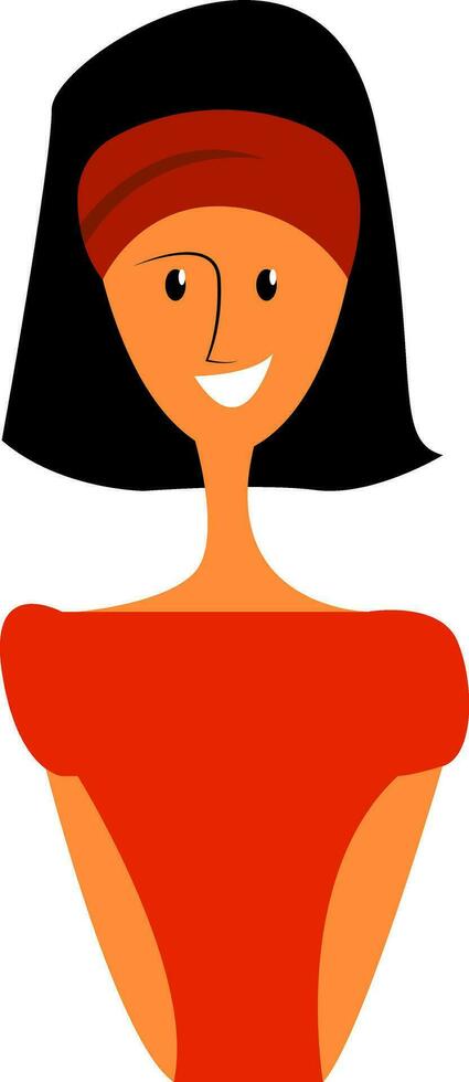 A smart girl wearing a red dress and head bandana vector color drawing or illustration