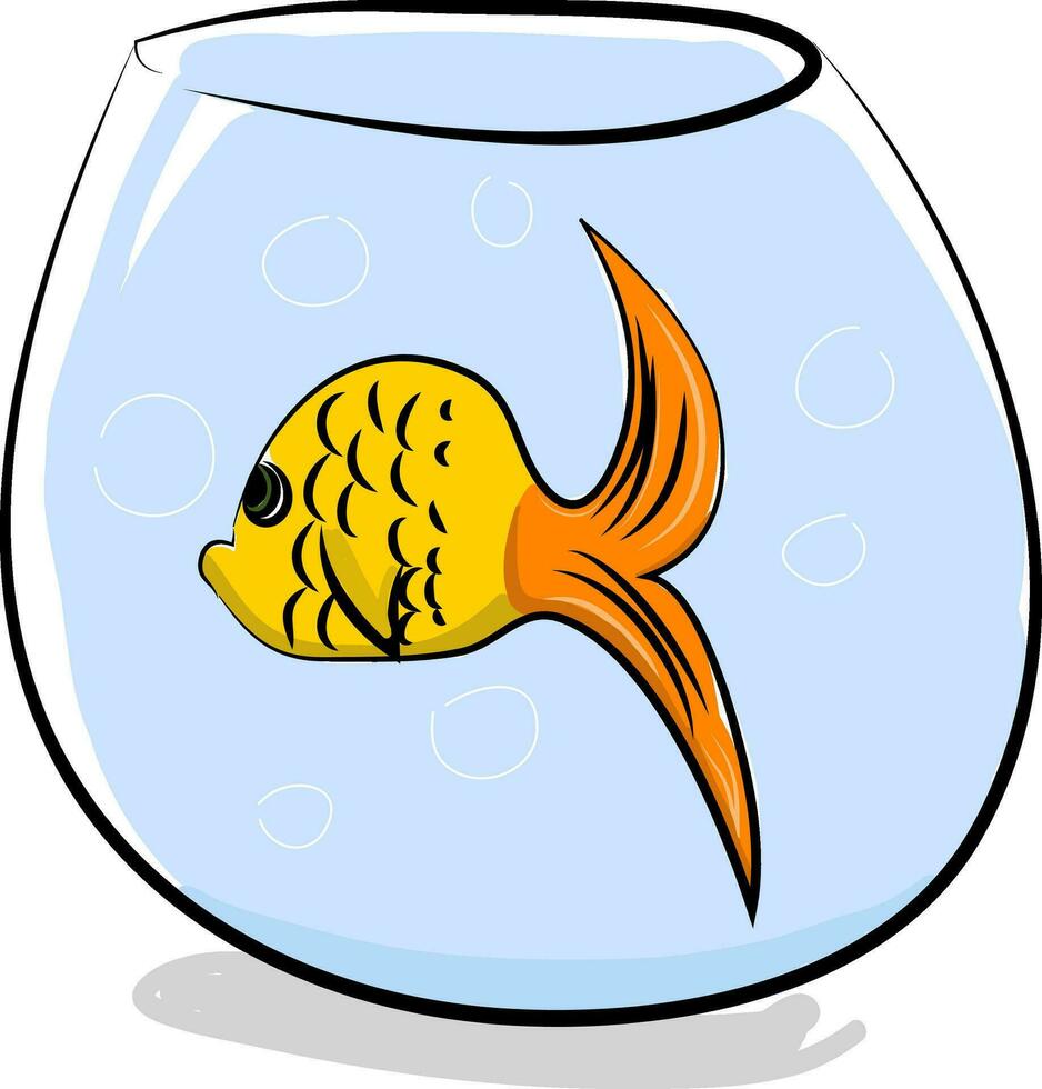 A small round aquarium with a yellow fish swimming in it vector color drawing or illustration