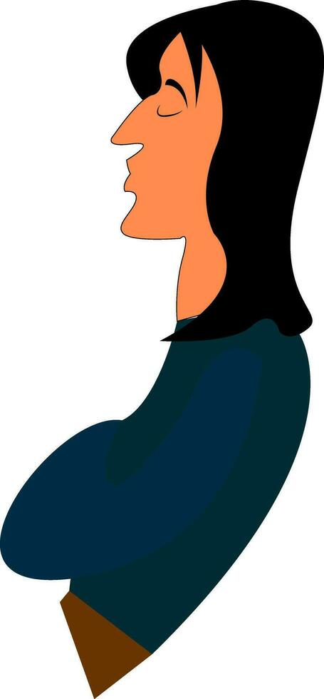A young man with long black hair style sitting in a relaxed mood vector color drawing or illustration