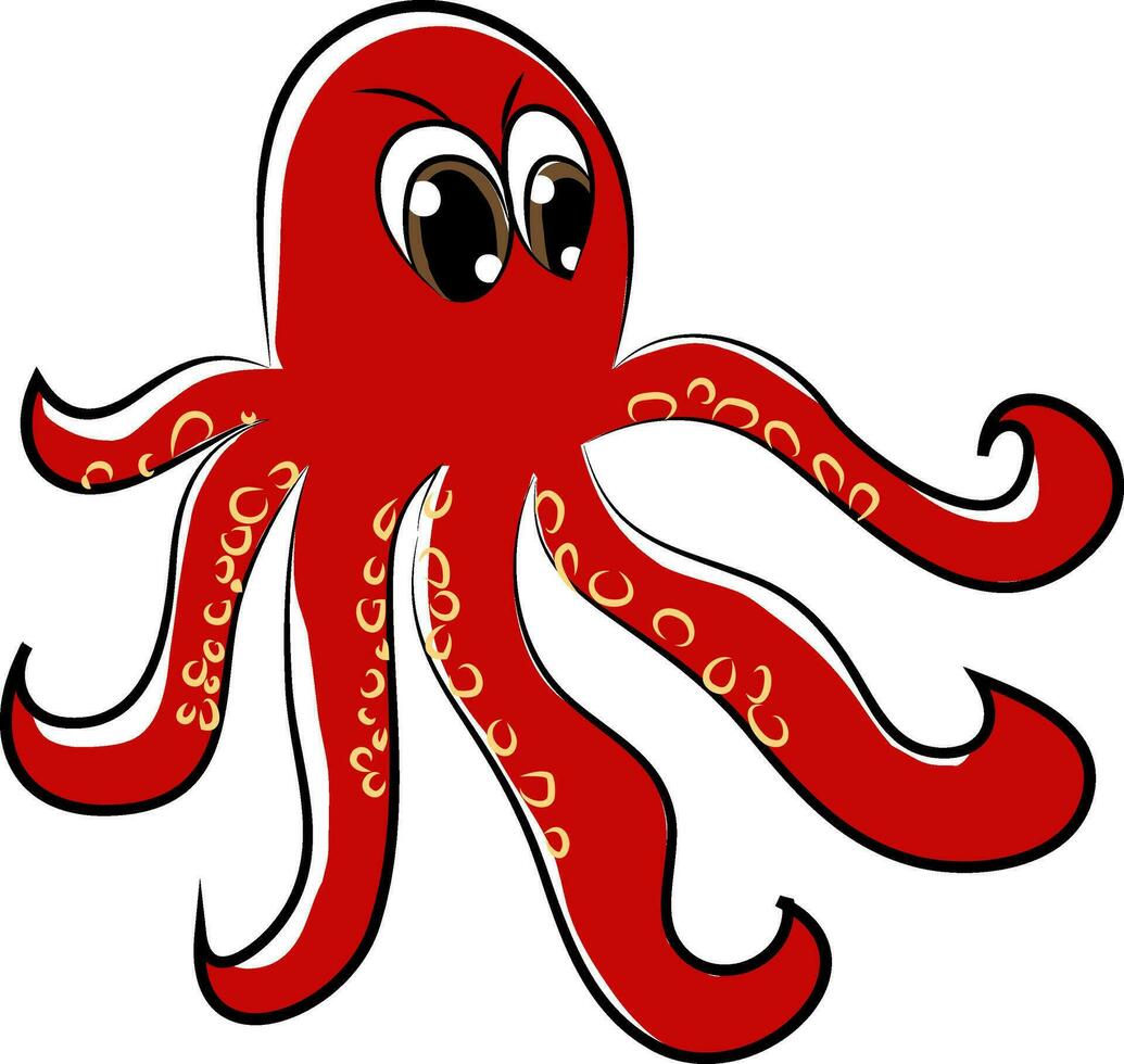 An angry red octopus with its tentacles vector color drawing or illustration