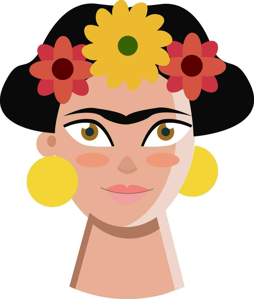 Self portrait of the Mexican artist Frida Kahlo vector color drawing or illustration