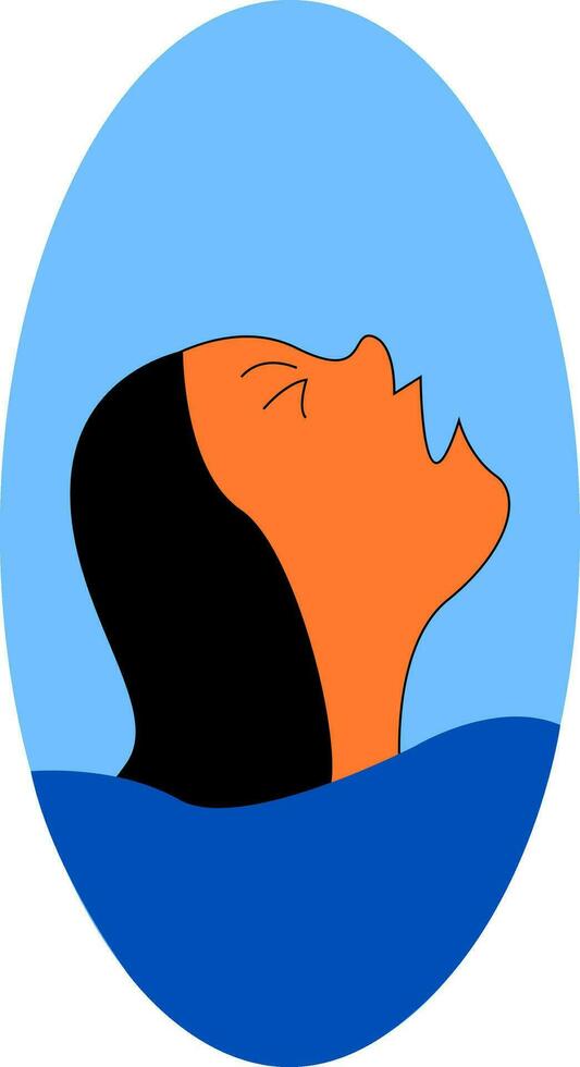 A woman puts out a SOS as she drowns in an ocean vector color drawing or illustration