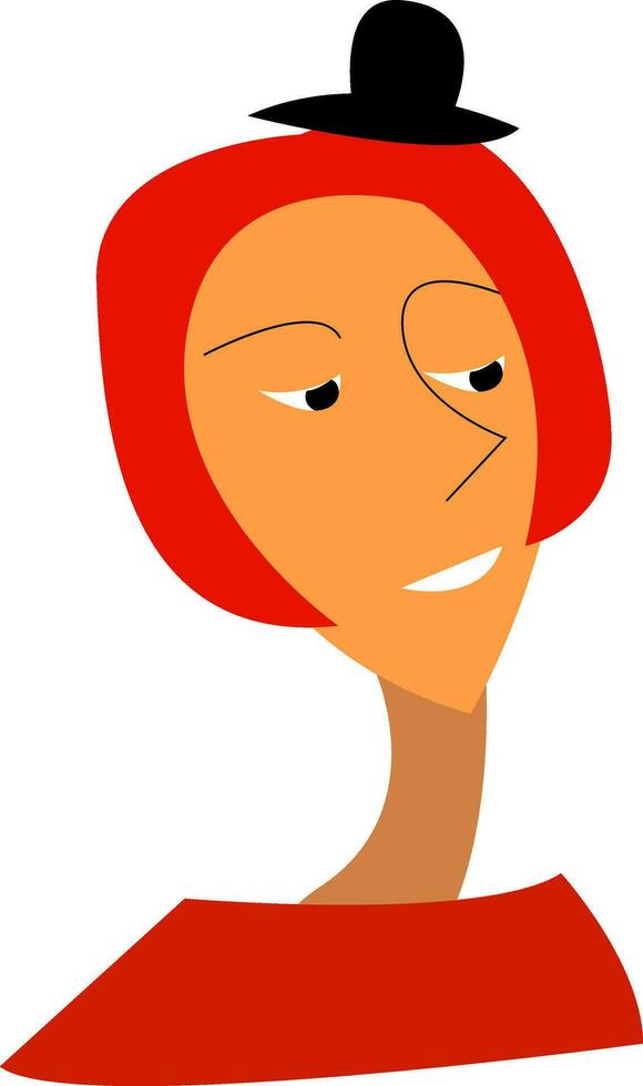 A young lady looking beautiful in her red dress and is wearing a black hat vector color drawing or illustration