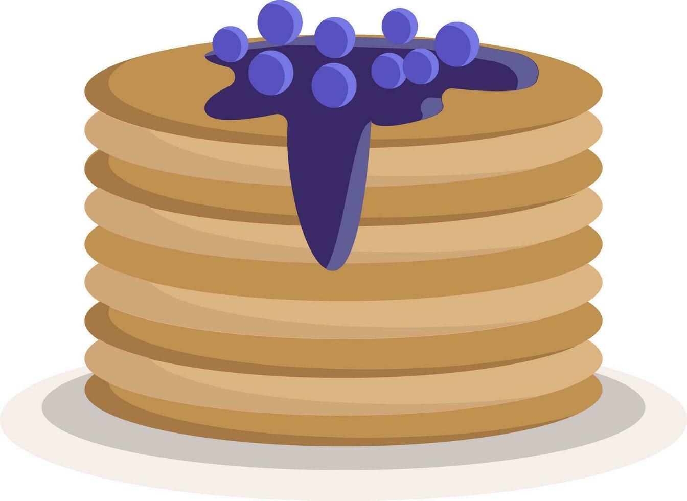 A stack of fluffy pancakes with blueberry sauce vector color drawing or illustration