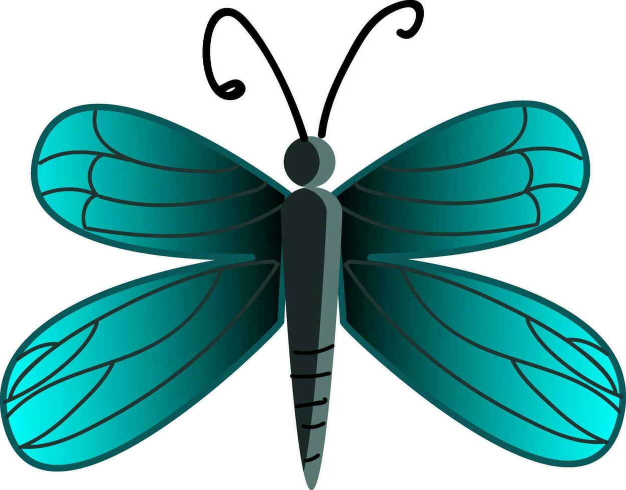 A beautiful blue butterfly with its wings vector color drawing or illustration