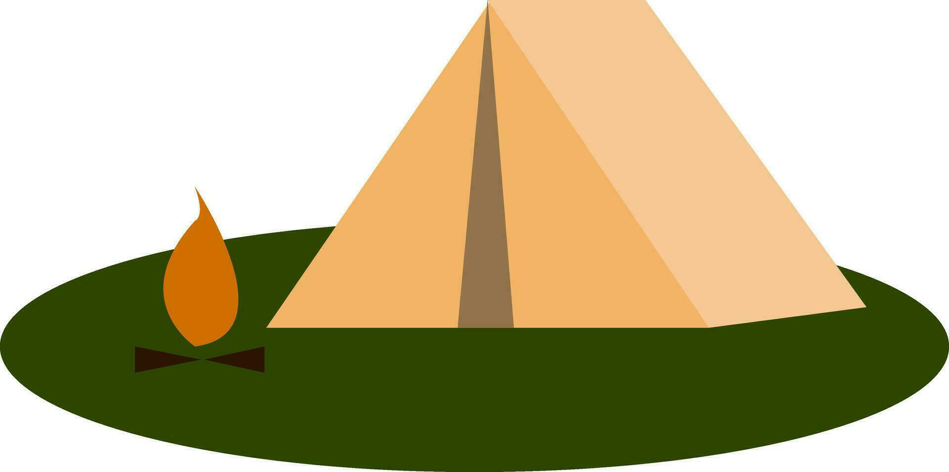 A small tent winter camping and an open-air fire vector color drawing or illustration