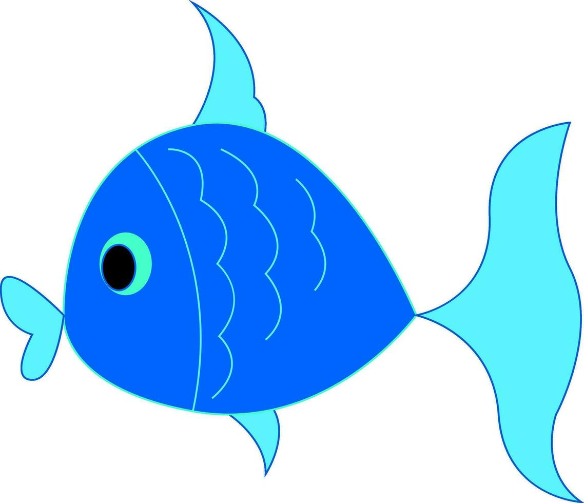 un pequeño pequeño azul pescado es nadando debajo el agua vector color dibujo o ilustración