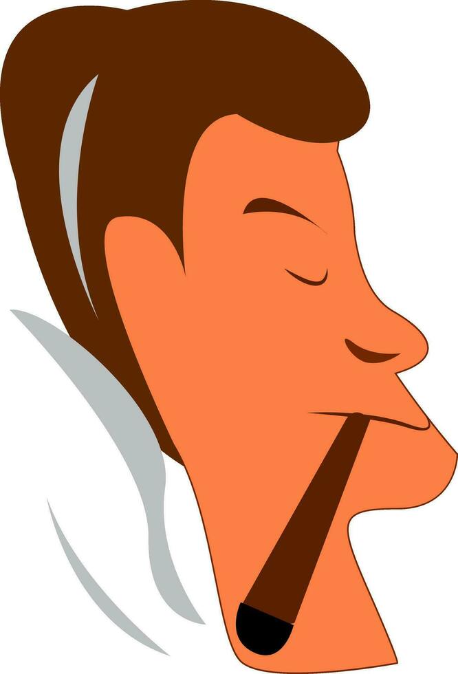 The side view of the face of a man smoking a thick cigar pipe vector color drawing or illustration