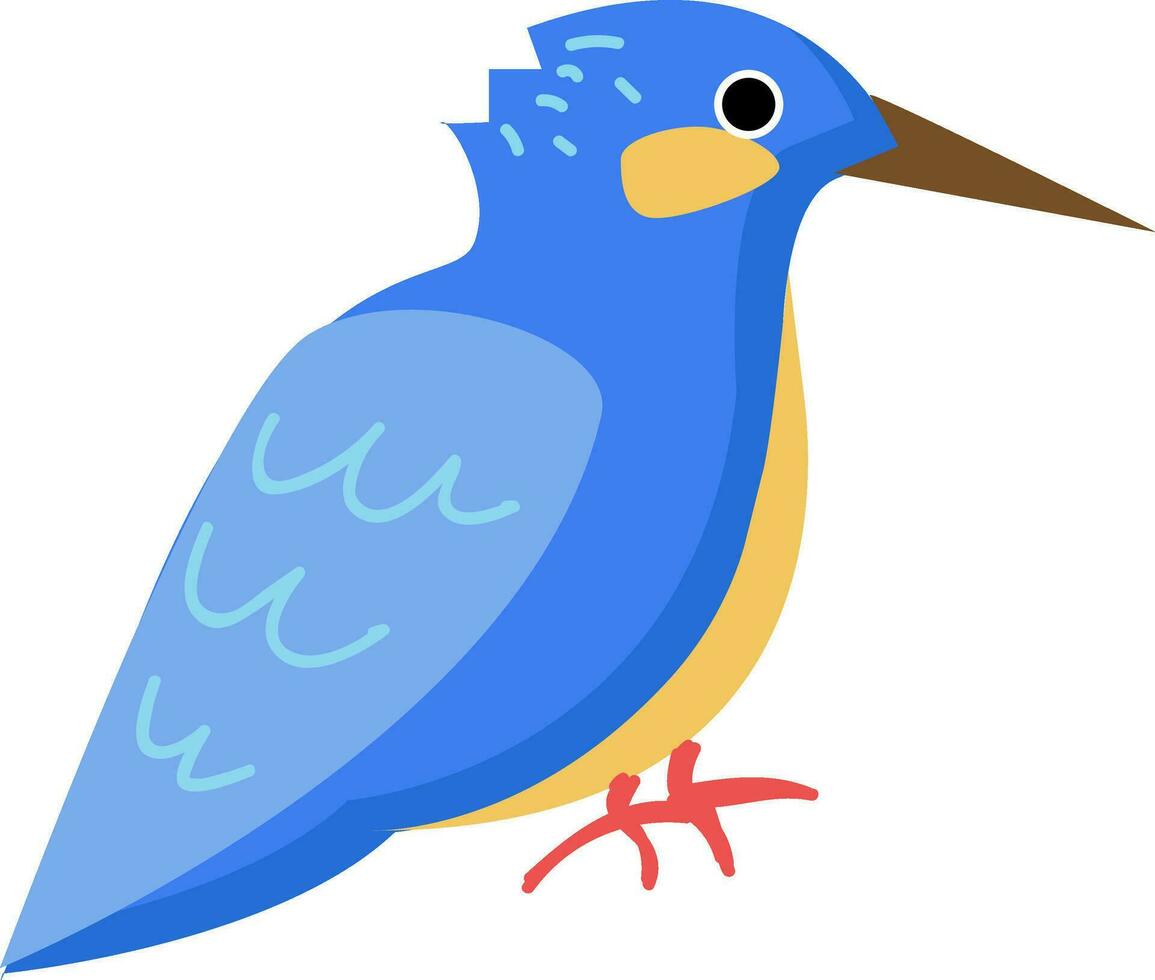 un brillante azul pájaro con largo agudo cuenta vector color dibujo o ilustración