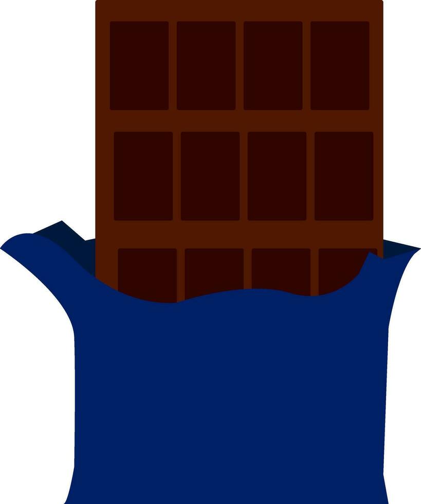 A dark chocolate partially unwrapped vector color drawing or illustration