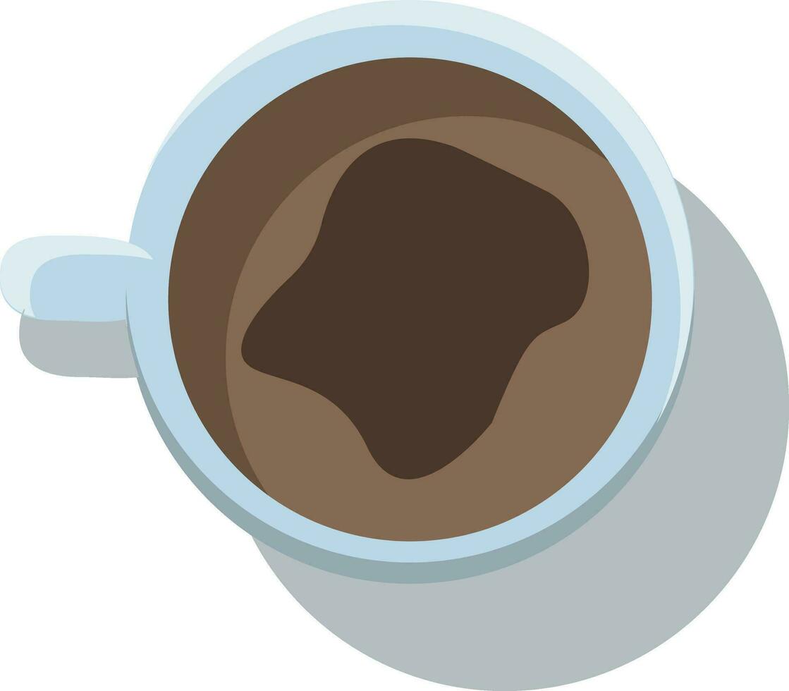 Top view of a white mug filled with warm coffee drink vector color drawing or illustration