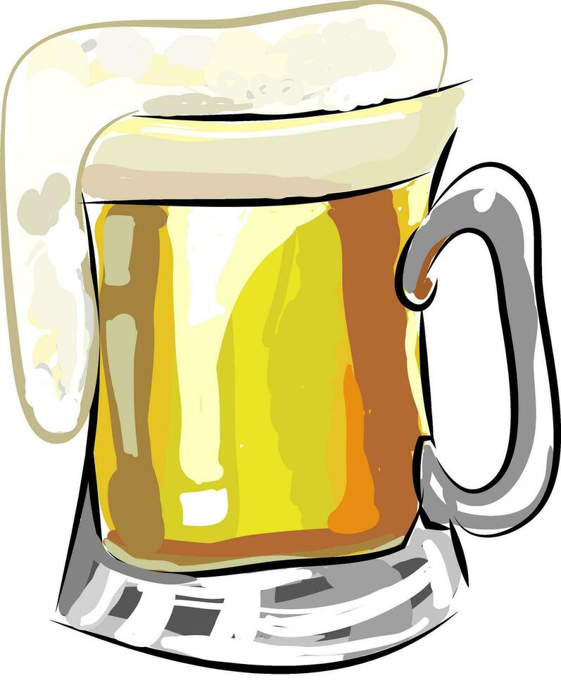 A beer mug with overflowing froth from it vector color drawing or illustration