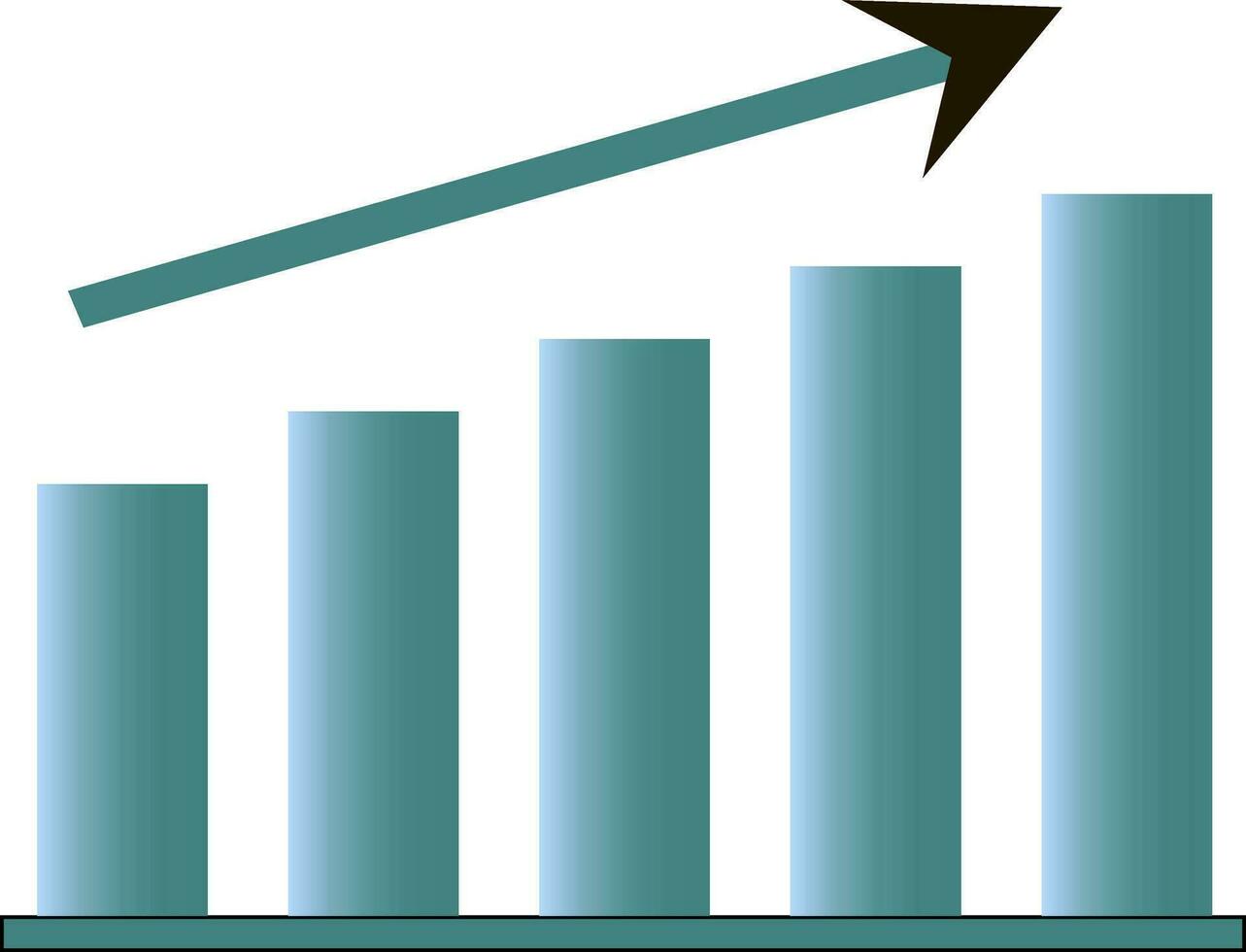 A graphic bar chart and arrow representing upward growth vector color drawing or illustration