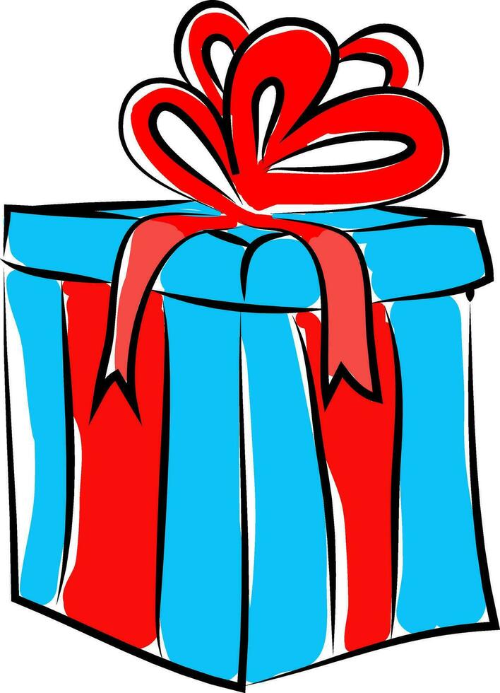 pintura de un azul presente caja atado con rojo cinta y coronado con decorativo arco trabajos especialmente bien para regalos vector color dibujo o ilustración