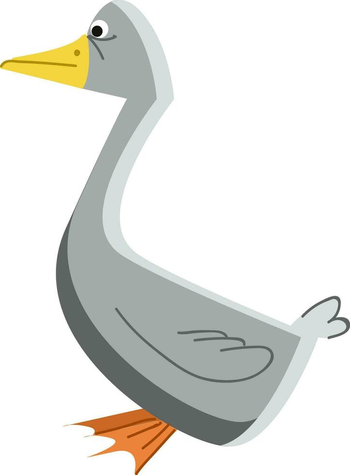A grey color waterfowl bird with a yellow sharp beak and webbed-feet vector color drawing or illustration