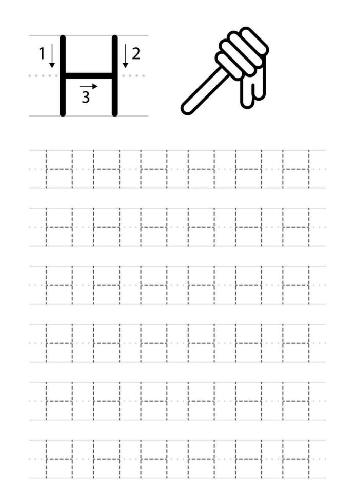 Printable letter H alphabet tracing worksheet vector